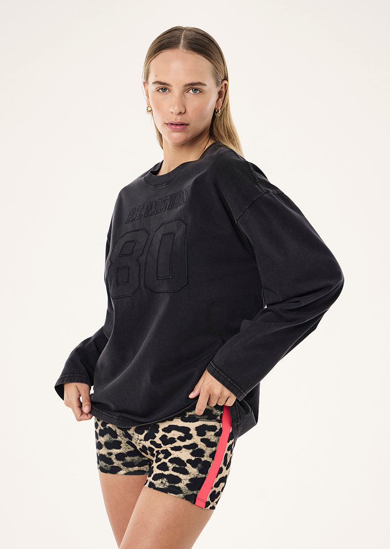 Oversized Long Sleeve Tee in Washed Black by P.E Nation, Women's Athleisure Oversized Tee