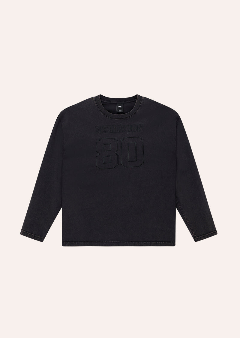 Oversized Long Sleeve Tee in Washed Black by P.E Nation, Women's Athleisure Oversized Tee