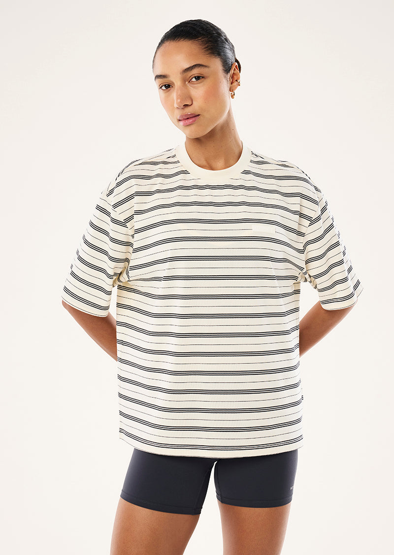 OVERSIZED SPRAK TEE IN WHISPER WHITE STRIPE BY P.E NATION