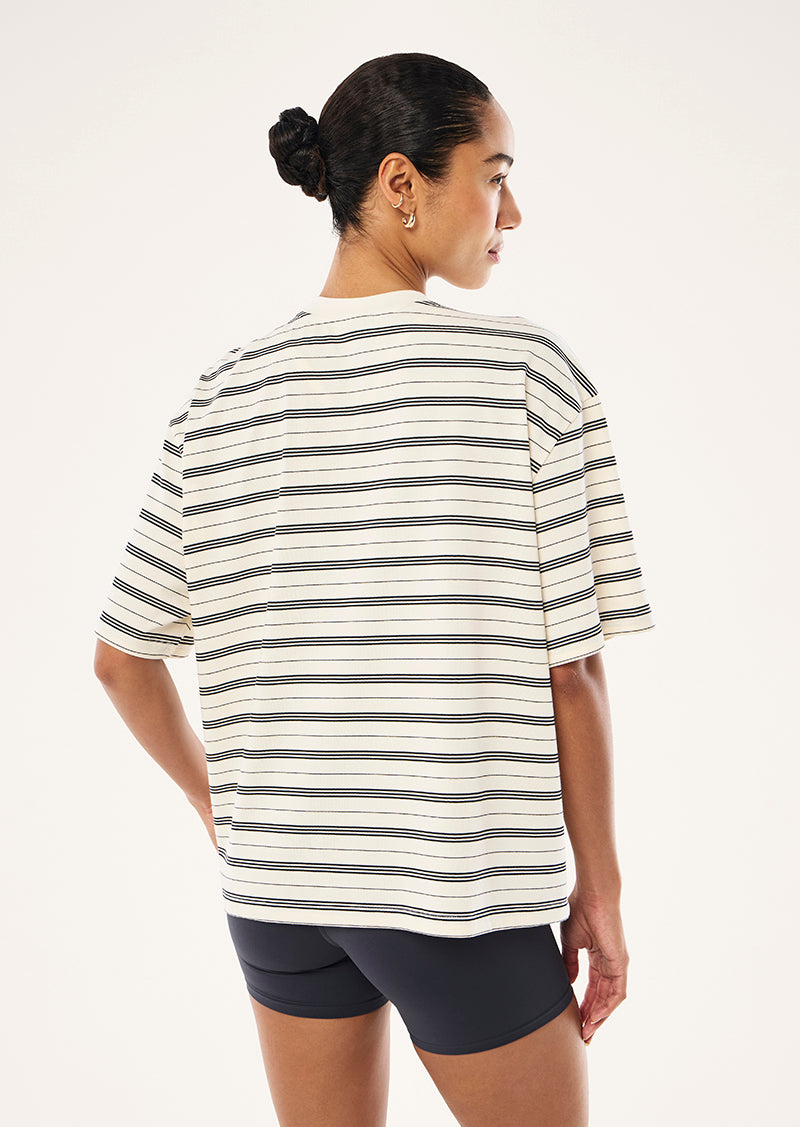 OVERSIZED SPRAK TEE IN WHISPER WHITE STRIPE BY P.E NATION, WOMEN'S ATHLEISURE OVERSIED STRIPE TEE