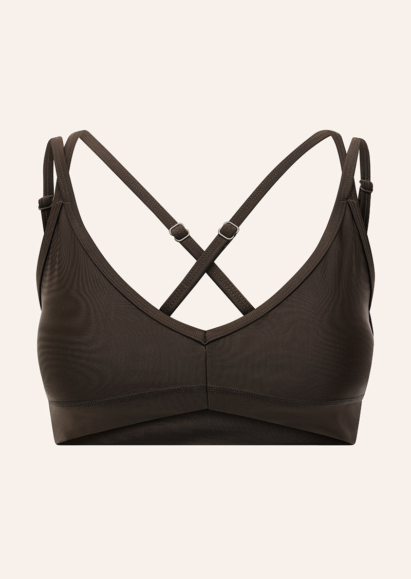 PARAMOUNT SPORTS BRA IN COFFEE SHINE BY P.E NATION, WOMEN'S ATHLEISURE SPORTS BRA