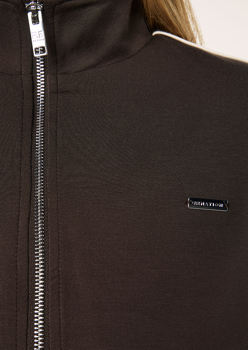 PRECISION ZIP THRU IN COFFEE BY P.E NATION, WOMEN'S ATHLEISURE ZIP JACKETS