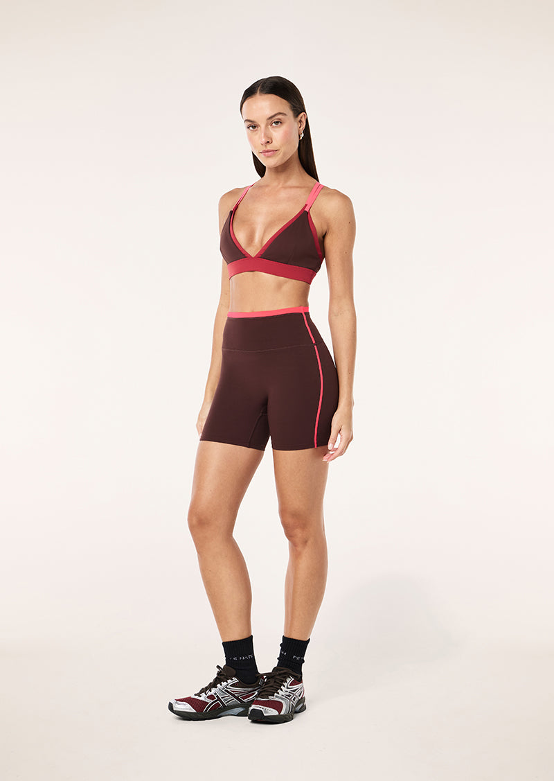 RADAR 5" BIKE SHORT IN MAHOGANY & DIVA PINK