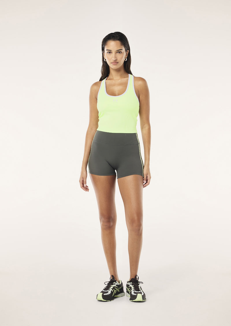 RADAR 3 INCH BIKE SHORT IN GUNMETAL BY P.E NATION WOMENS ATHLEISURE BIKE SHORT