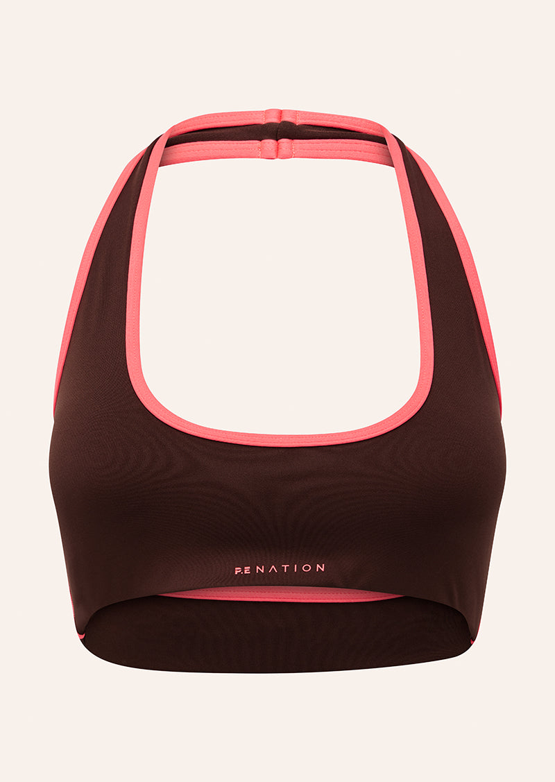 Radar Halter Sports Bra in Mahogany & Diva Pink by P.E Nation, Women's Athleisure Sports Bras