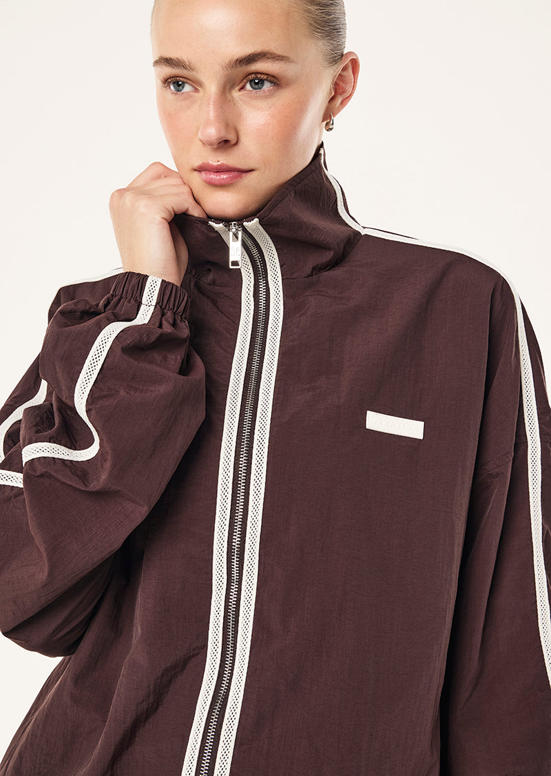 RADIUS JACKTET IN DARK PLUM BY P.E NATION, WOMEN'S ATHLEISURE SPRAY JACKETS
