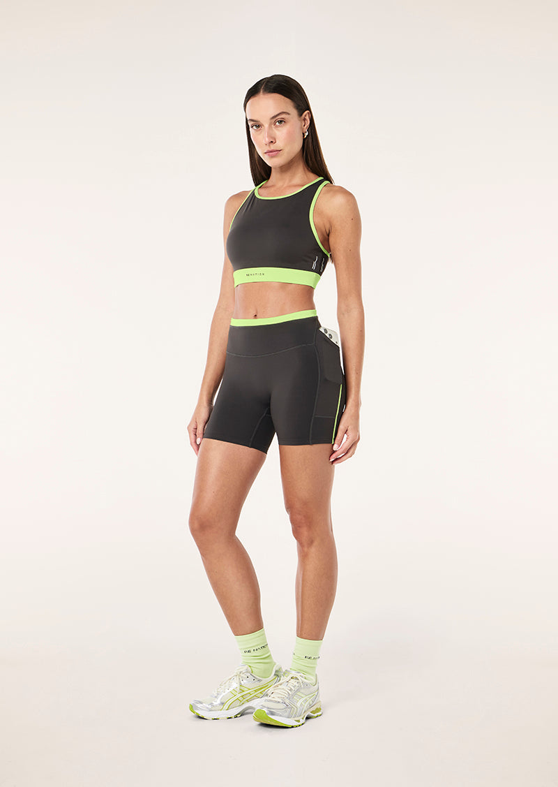 P.E Nation RAPID 5 POCKET BIKE SHORT IN CAVIAR & WASHED LIME