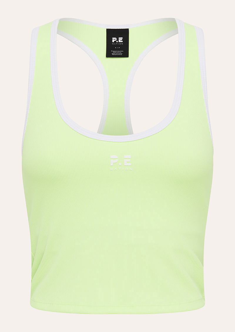 RADAR RIB TANK IN LIME BY P.E NATION WOMENS ATHLEISURE RIB TANK TOP