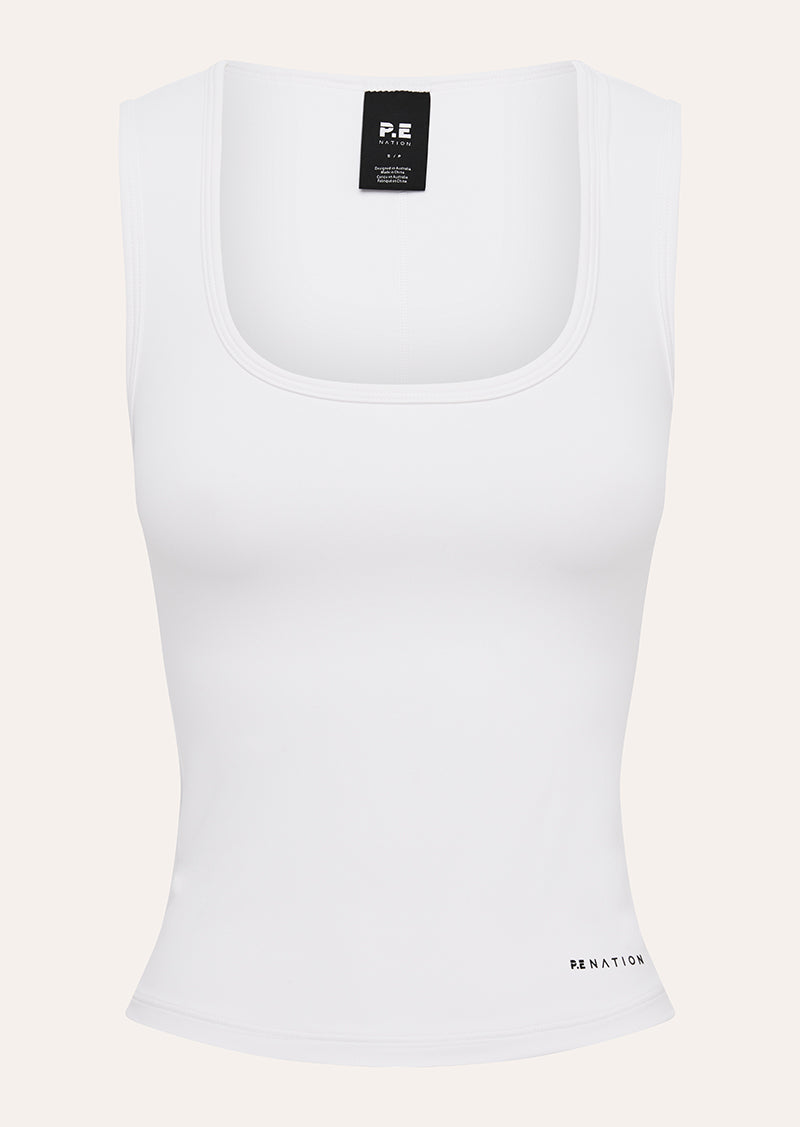 REFINE SCOOP TANK IN OPTIC WHITE BY P.E NATION WOMENS ATHLEISURE TANK TOP