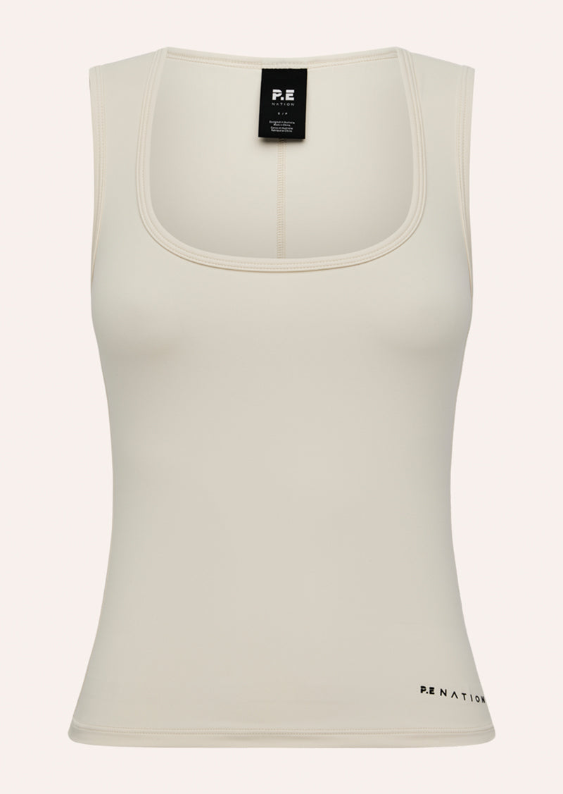 REFINE SCOOP TANK IN WHISPER WHITE BY P.E NATION, WOMEN'S ATHLEISURE TANK TOP