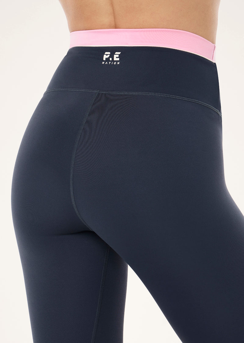 LUMIFY FULL LENGTH LEGGING IN MARINE BLUE AND PRISM PINK BY P.E NATION, WOMEN'S ATHLEISURE LEGGINGS
