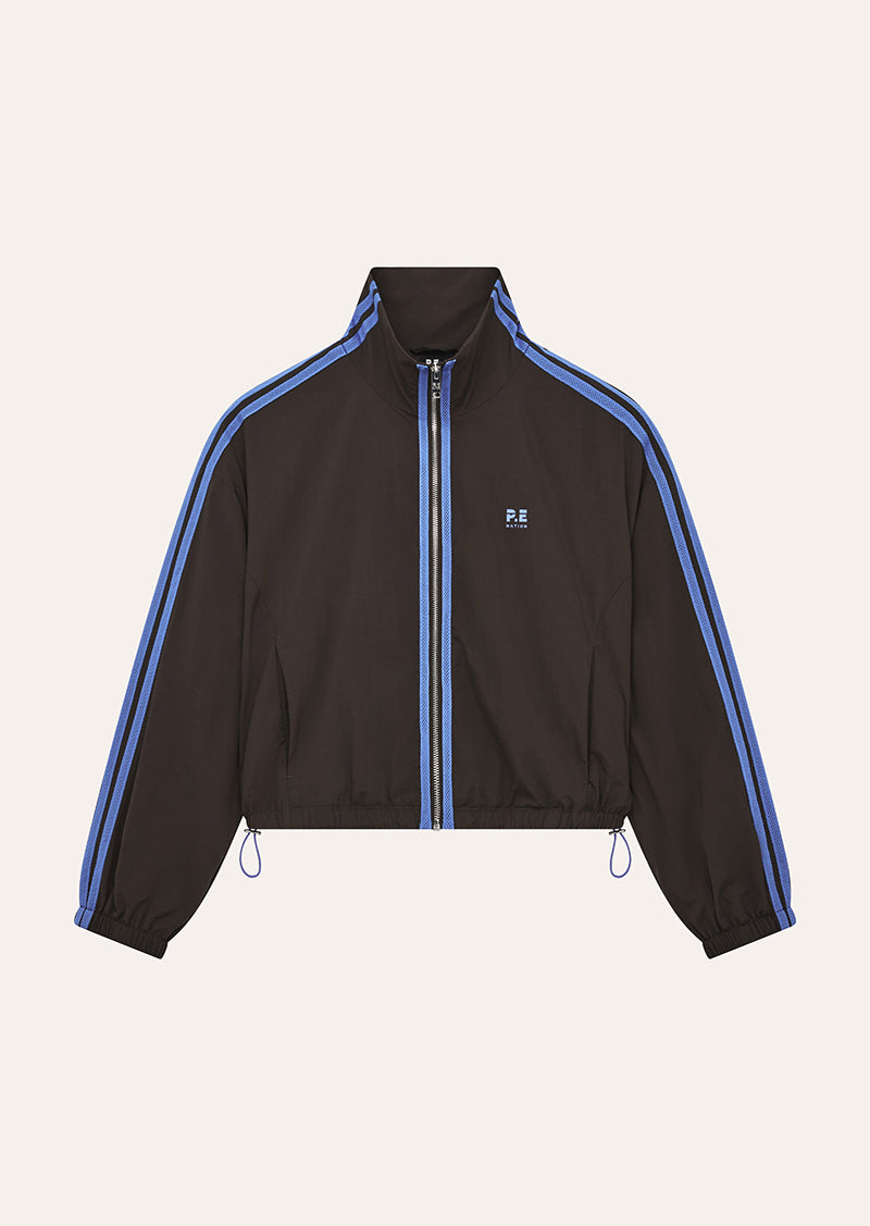 RELAY SPRAY JACKET IN COFFEE BY P.E NATION WOMENS ATHLEISURE WIND JACKET