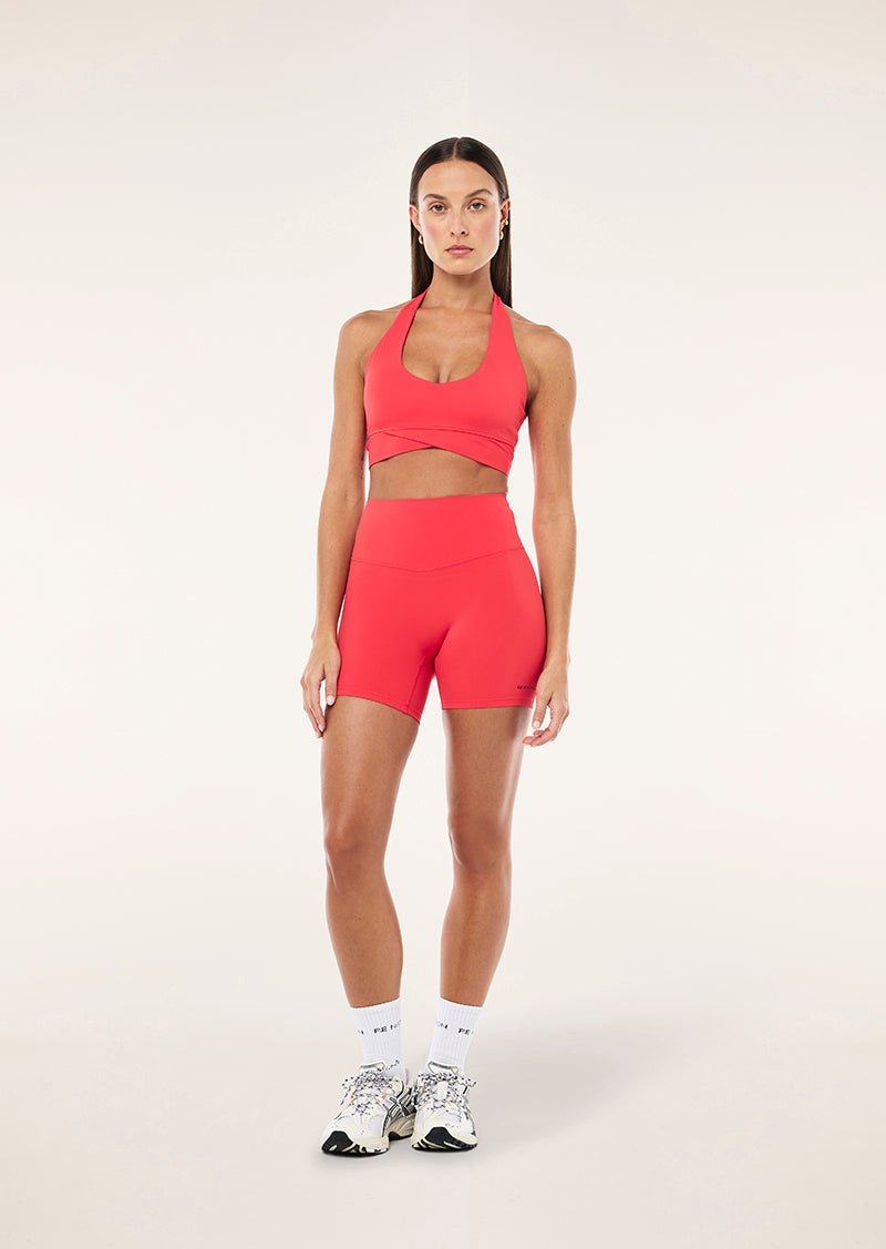 RESET HALTER SPORTS BRA IN STRAWBERRY BY P.E NATION, WOMEN'S ATHLEISURE SPORTS BRAS