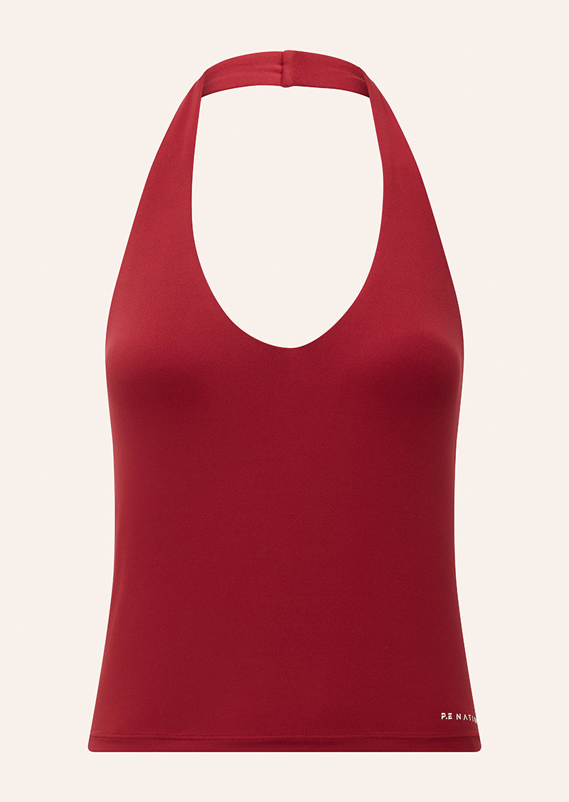 Reset Halter Tank in Cherry by P.E Nation, Women's Athleisure Halter Tanks