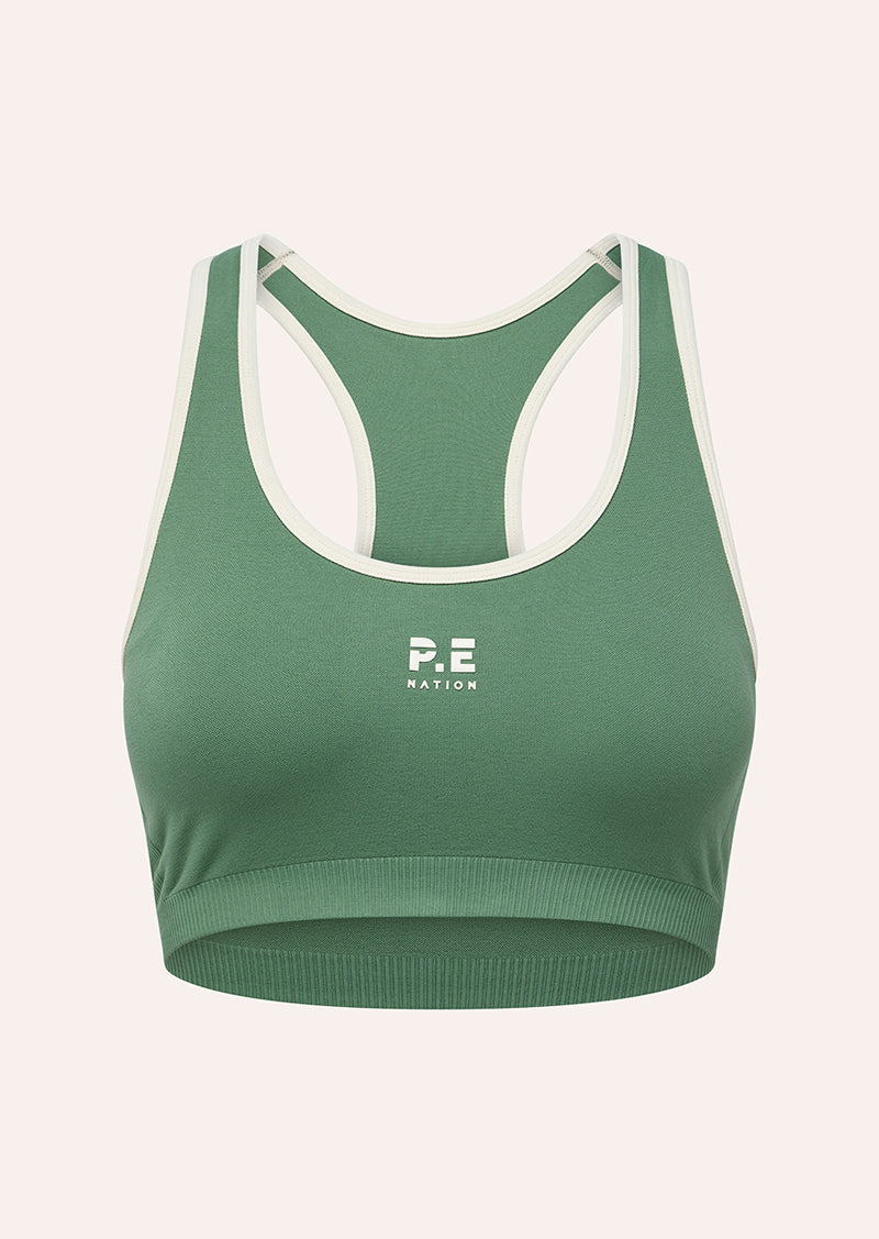 RESTORE SEAMLESS SPORTS BRA IN BASIL BY P.E NATION WOMENS ACTIVE BRA BASIL