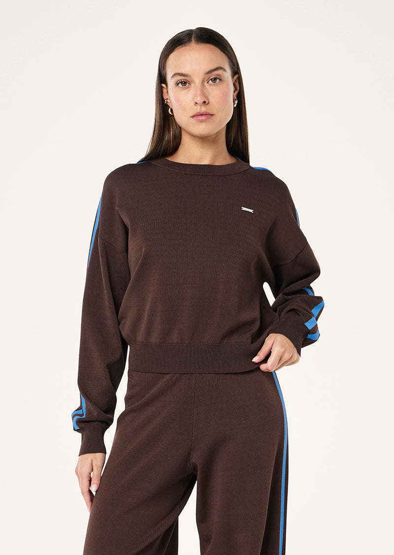 RETREAT KNIT JUMPER IN COFFEE & MARINE BLUE BY P.E NATION