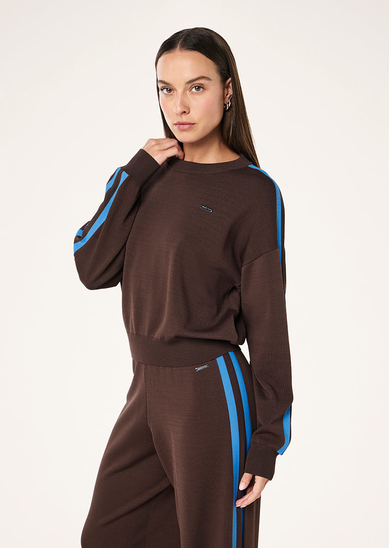 RETREAT KNIT JUMPER IN COFFEE & MARINE BLUE BY P.E NATION, WOMEN'S KNIT JUMPER