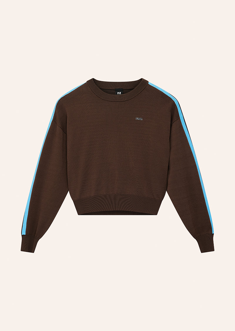 RETREAT KNIT JUMPER IN COFFEE & MARINE BLUE BY P.E NATION, WOMEN'S KNIT JUMPER