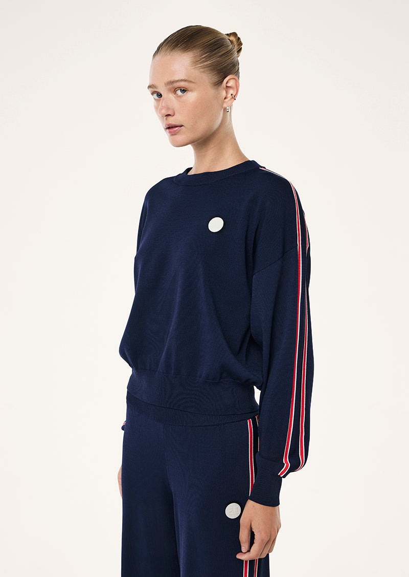 RETREAT KNIT JUMPER IN DARK NAVY & STRAWBERRY BY P.E NATION, WOMEN'S ATHLEISURE KNIT JUMPERS