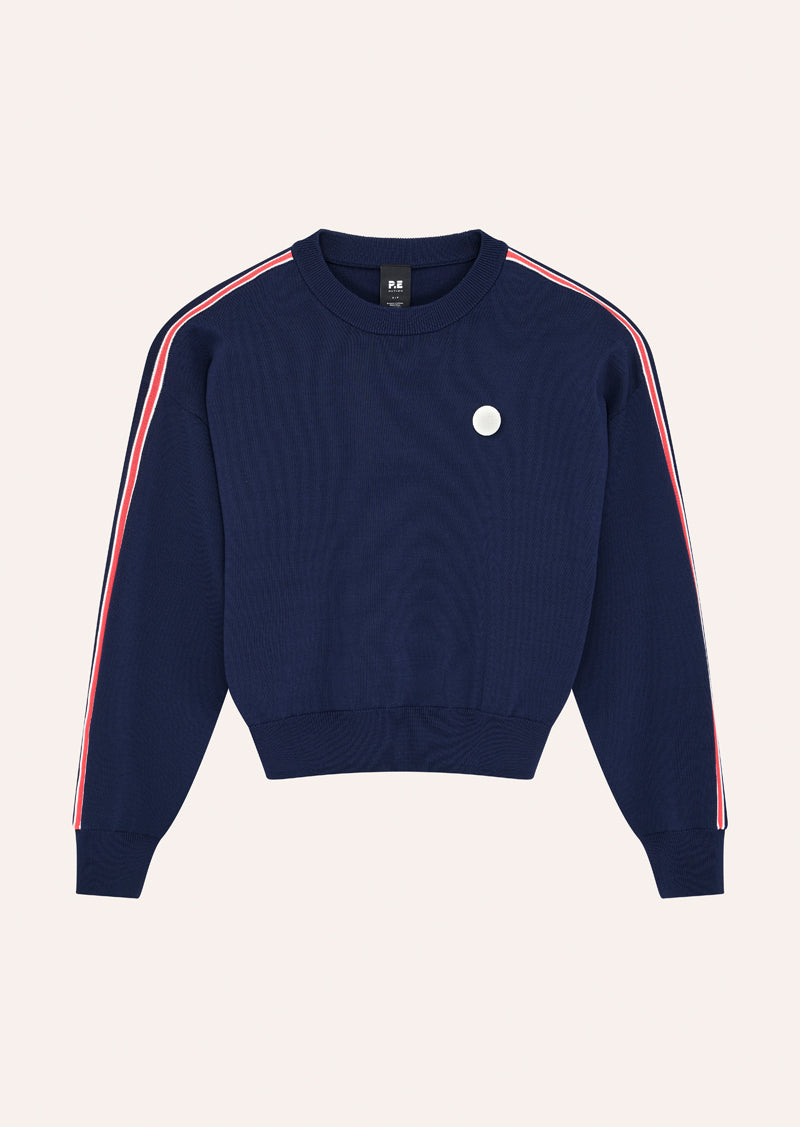 RETREAT KNIT JUMPER IN DARK NAVY & STRAWBERRY BY P.E NATION, WOMEN'S ATHLEISURE KNIT JUMPERS