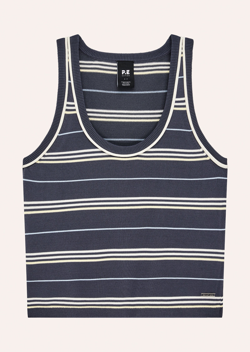 RETREAT STRIPE KNIT TANK IN MARINE BLUE STRIPE BY P.E NATION, WOMEN'S LEISURE KNIT TANK TOPS