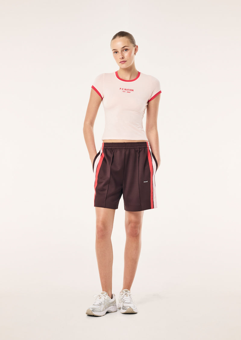MAN DOWN TRACK SHORT IN DARK PLUM BY P.E NATION, WOMEN'S ATHLEISURE TRACK SHORTS