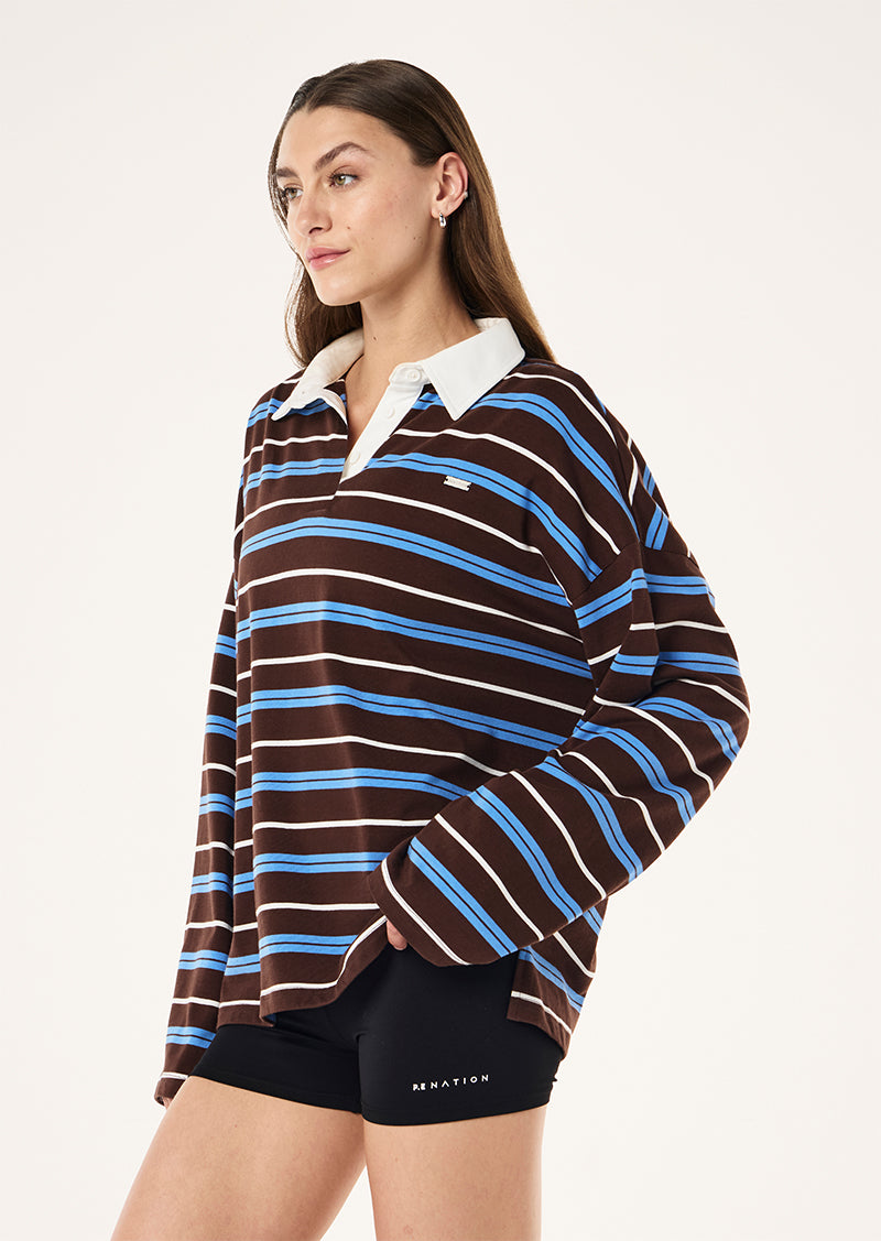 RUGBY LONG SLEEVE TEE IN ESPRESSO STRIPE