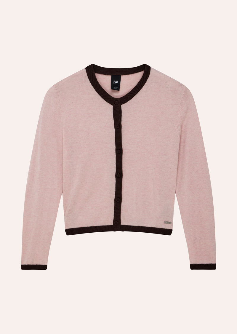 RISE KNIT CARDI IN CHALK PINK BY P.E NATION, WOMENS ATHLEISURE LOUNGEWEAR KNIT CARDIGAN PINK
