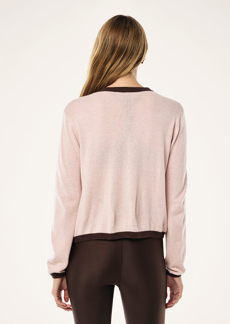 RISE KNIT CARDI IN CHALK PINK BY P.E NATION, WOMENS ATHLEISURE LOUNGEWEAR KNIT CARDIGAN PINK