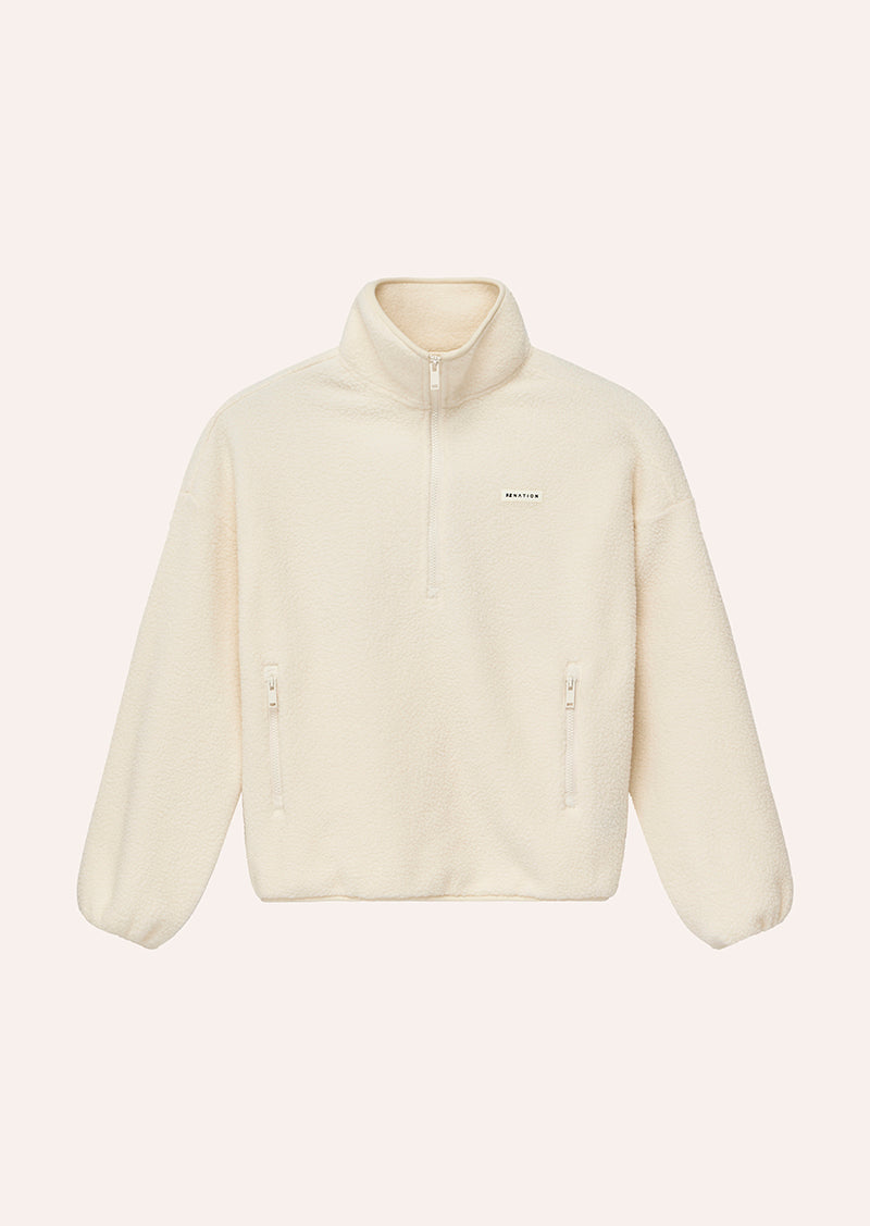 ROTATE QUARTER ZIP IN WHISPER WHITE BY P.E NATION, WOMEN'S ATHLEISURE SHERPA JACKETS