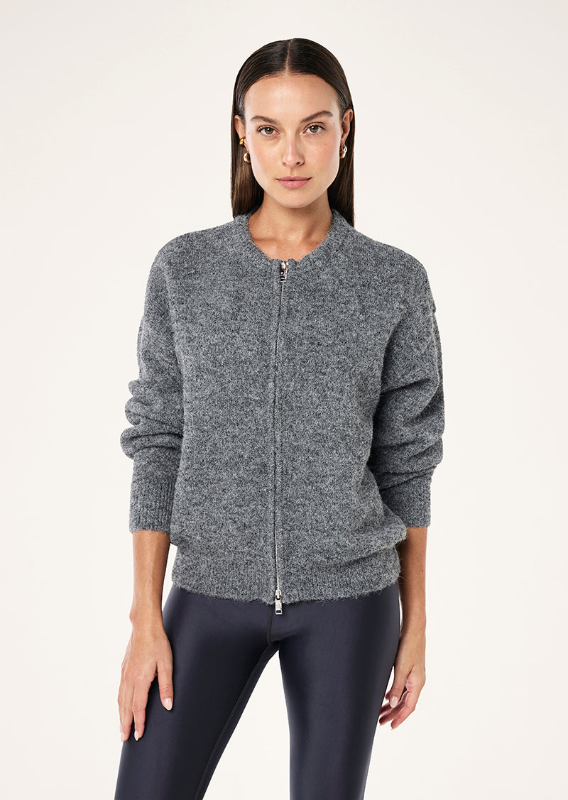SABLE KNIT BOMBER IN GREY MARLE BY P.E NATION, WOMEN'S ATHLEISURE KNITTED CARDGIANS