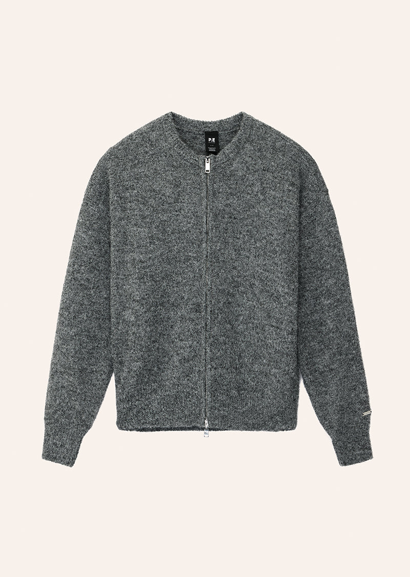 SABLE KNIT BOMBER IN GREY MARLE BY P.E NATION, WOMEN'S ATHLEISURE KNITTED CARDGIANS
