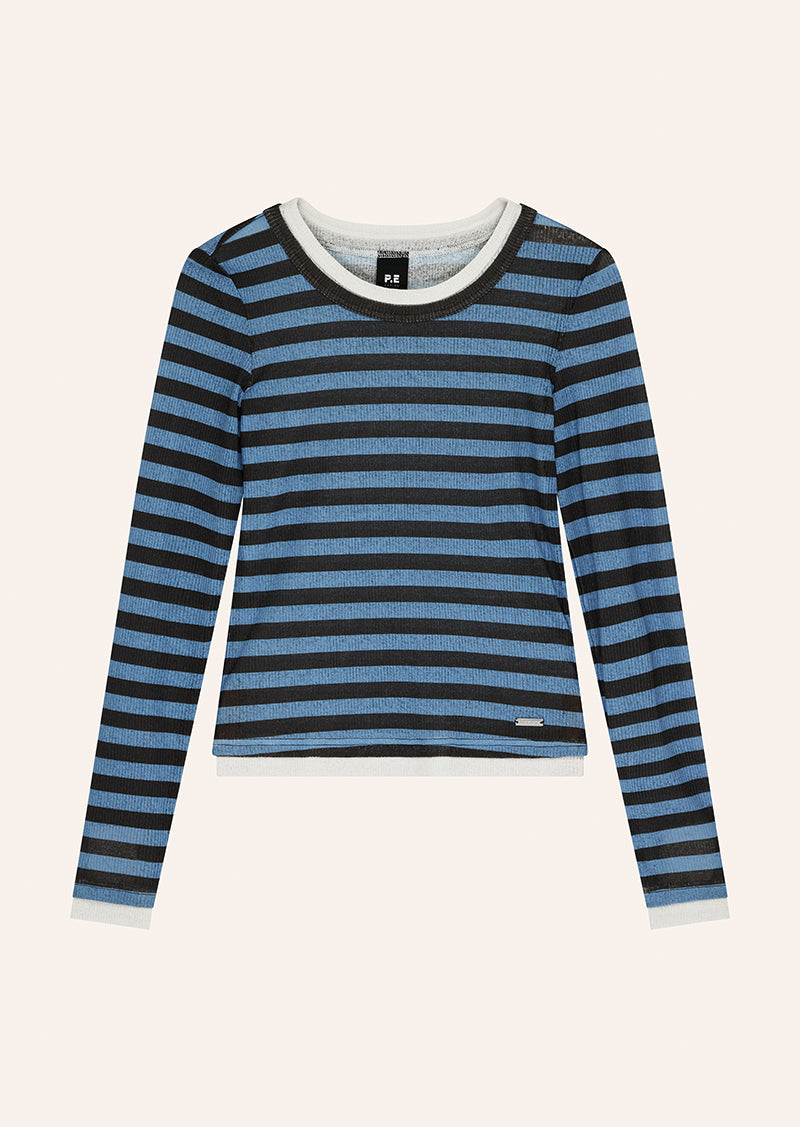 SERENE STRIPE LONG SLEEVE TEE IN COFFEE STRIPE BY P.E NATION, WOMEN'S ATHLEISURE LONG SLEEVE TEES