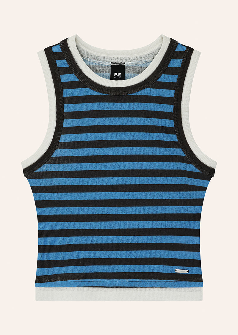 SERENE STRIPE TANK IN COFFEE STRIPE BY P.E NATION, WOMEN'S ATHLEISURE TANKS