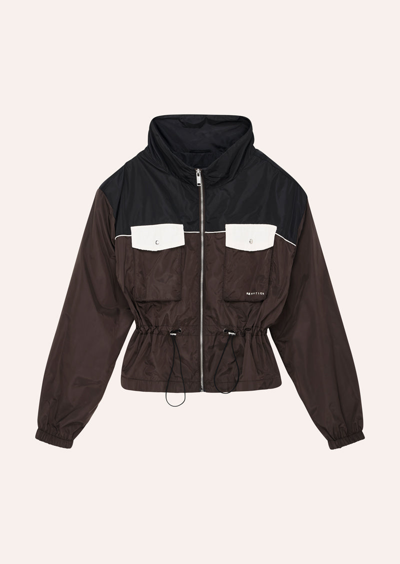 FRONTIER JACKET IN ESPRESSO BY P.E NATION, WOMENS ATHLEISURE SPRAY JACKET BROWN