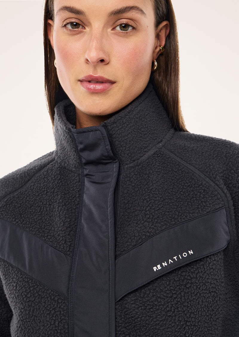 SHELTER SHERPA JACKET IN MARINE BLUE BY P.E NATION, WOMEN'S ATHLEISURE JACKETS