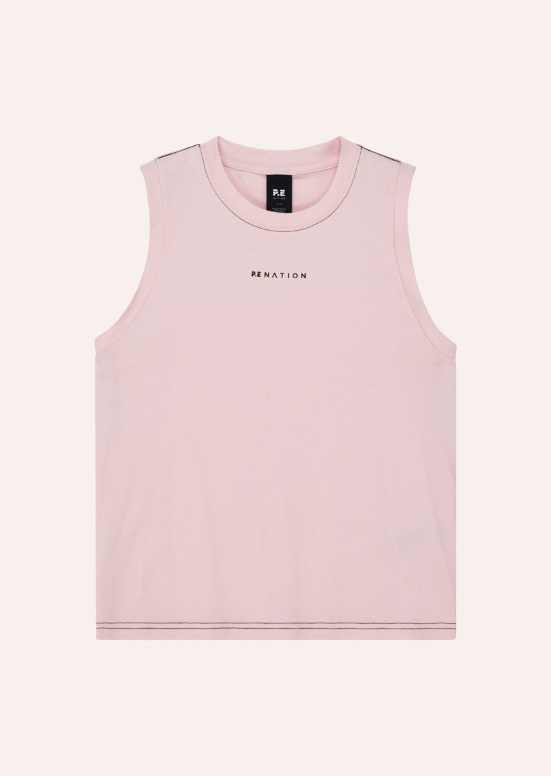 SHIFT TANK IN CHALK PINK BY P.E NATION, WOMENS ATHLEISURE GRAPHIC TANK PINK