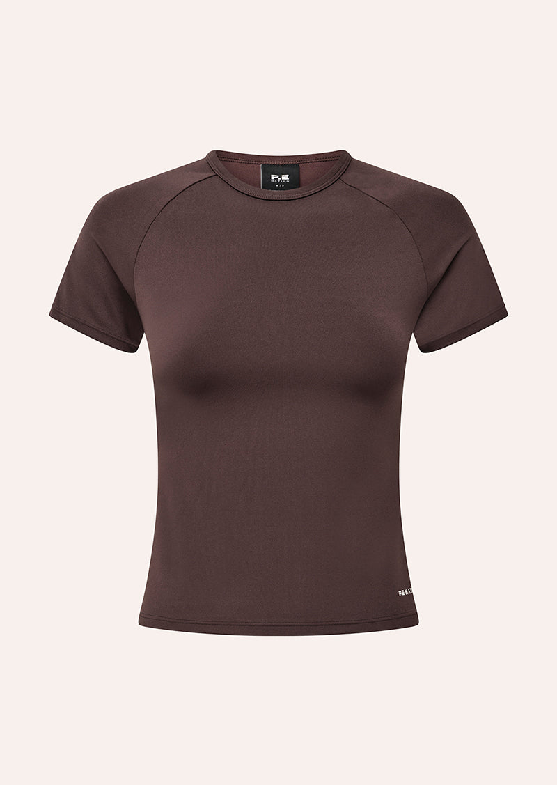 SIGNATURE SHORT SLEEVE TEE IN DARK PLUM BY P.E NATION, WOMEN'S PILATES SHORT SLEEVE TEES