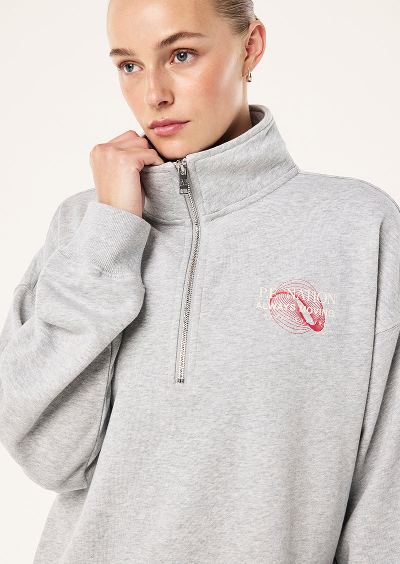 SNAP QUARTER ZIP IN GREY MARLE BY P.E NATION, WOMEN'S ATHLEISURE QUARTER ZIP JUMPER