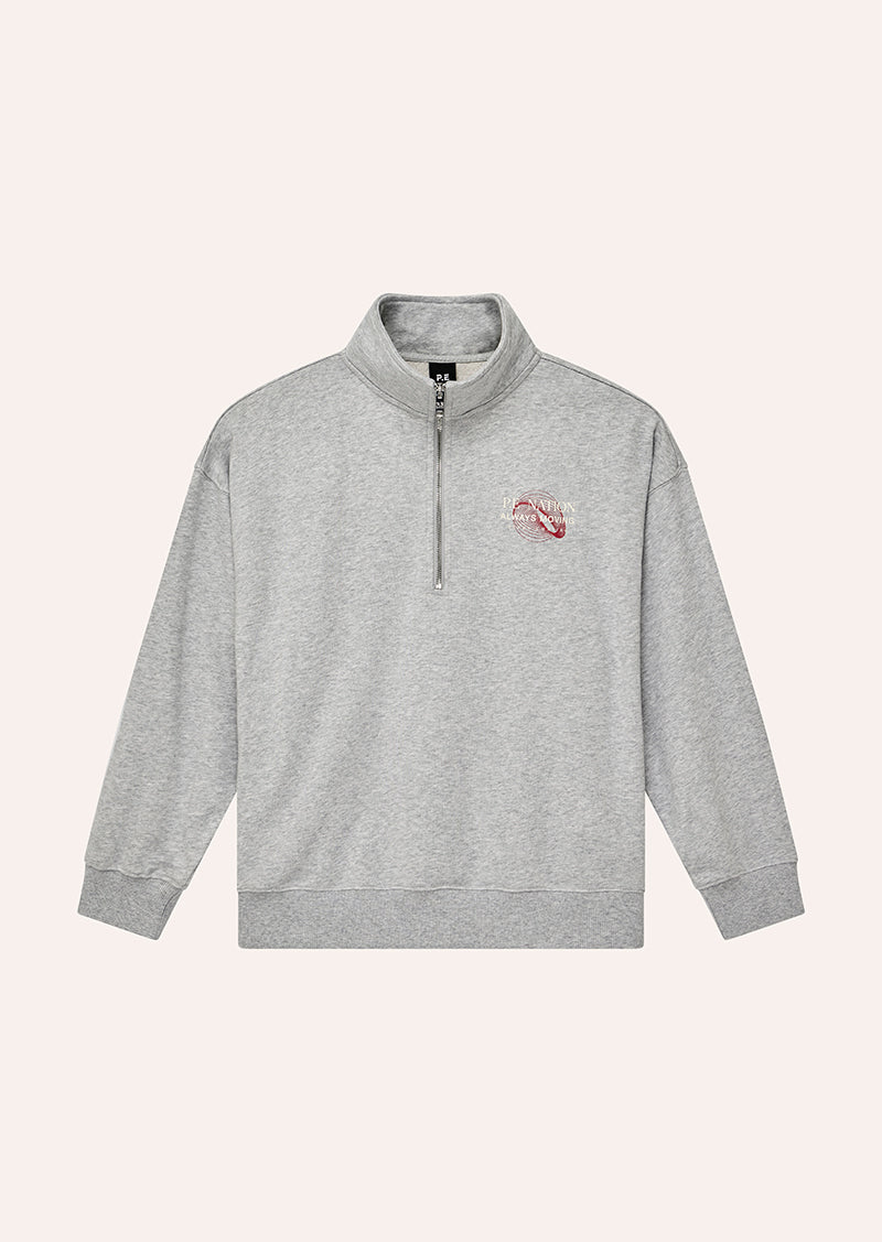 SNAP QUARTER ZIP IN GREY MARLE BY P.E NATION, WOMEN'S ATHLEISURE QUARTER ZIP JUMPER
