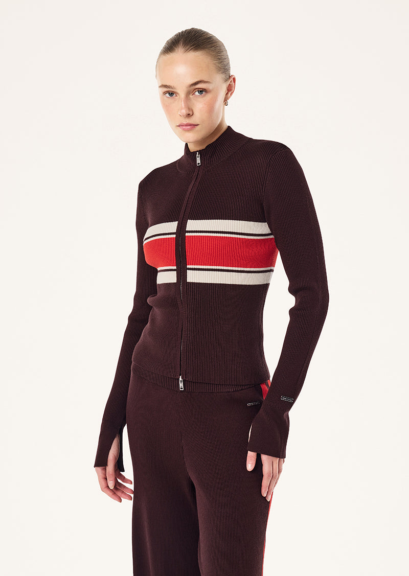 SOLAR KNIT JACKET IN DARK PLUM BY P.E NATION, WOMEN'S ATHLEISURE KNIT JACKETS