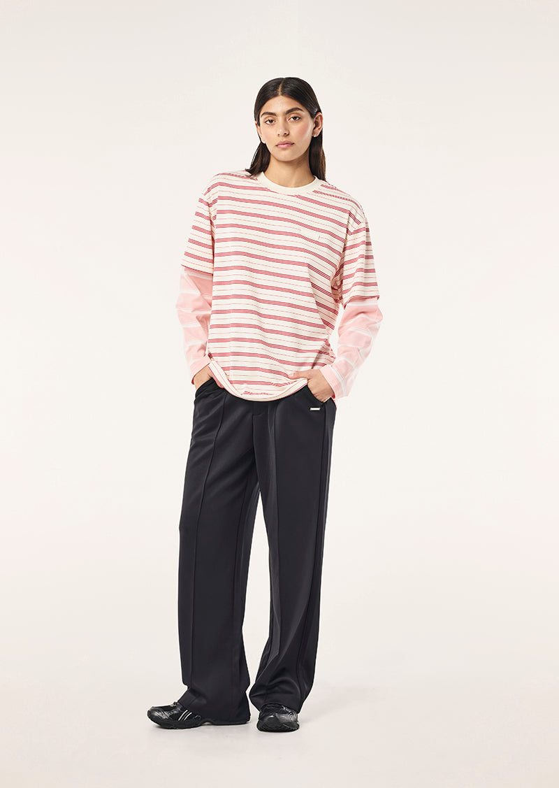SPARK LONG SLEEVE TEE IN SOFT PNK STRIPE BY P.E NATION, WOMEN'S ATHLEISURE LONG SLEEVE TEE