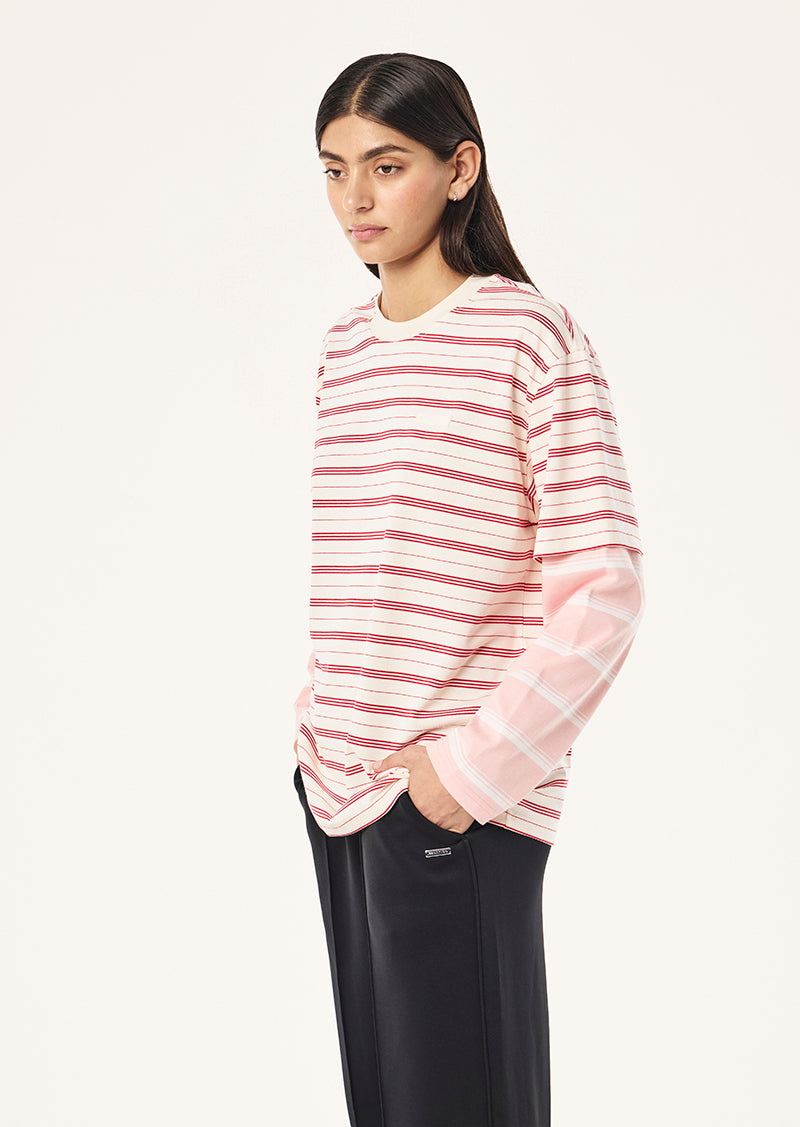 SPARK LONG SLEEVE TEE IN SOFT PNK STRIPE BY P.E NATION, WOMEN'S ATHLEISURE LONG SLEEVE TEE
