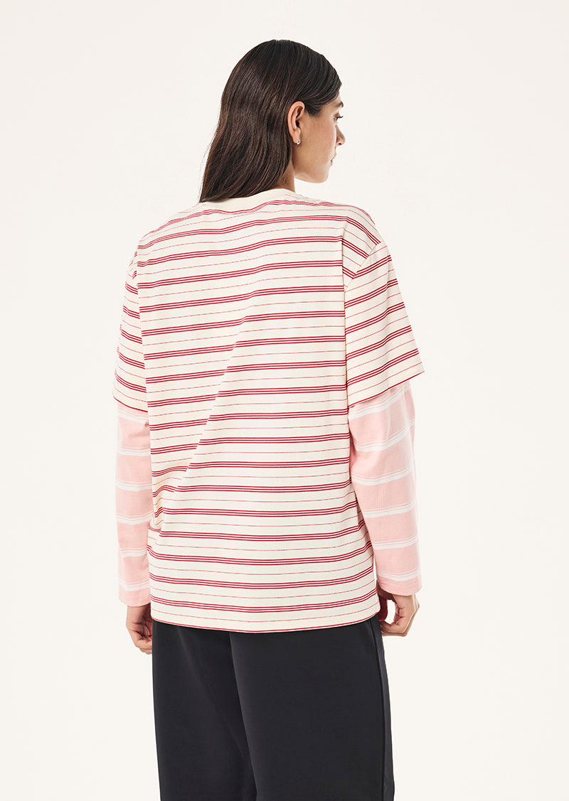 SPARK LONG SLEEVE TEE IN SOFT PNK STRIPE BY P.E NATION, WOMEN'S ATHLEISURE LONG SLEEVE TEE