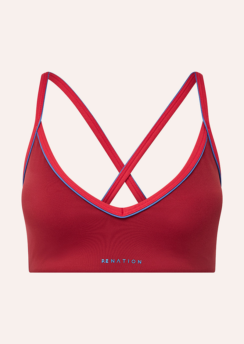 SPECTRUM SPORTS BRA IN CHERRY & STRAWBERRY BY P.E NATION, WOMEN'S PILATES SPORTS BRAS