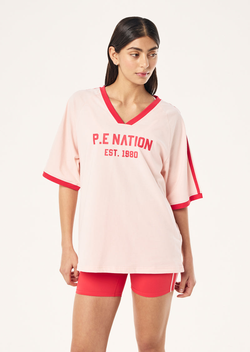 SPINOUT BASEBALL TEE IN SOFT PINK BY P.E NATION