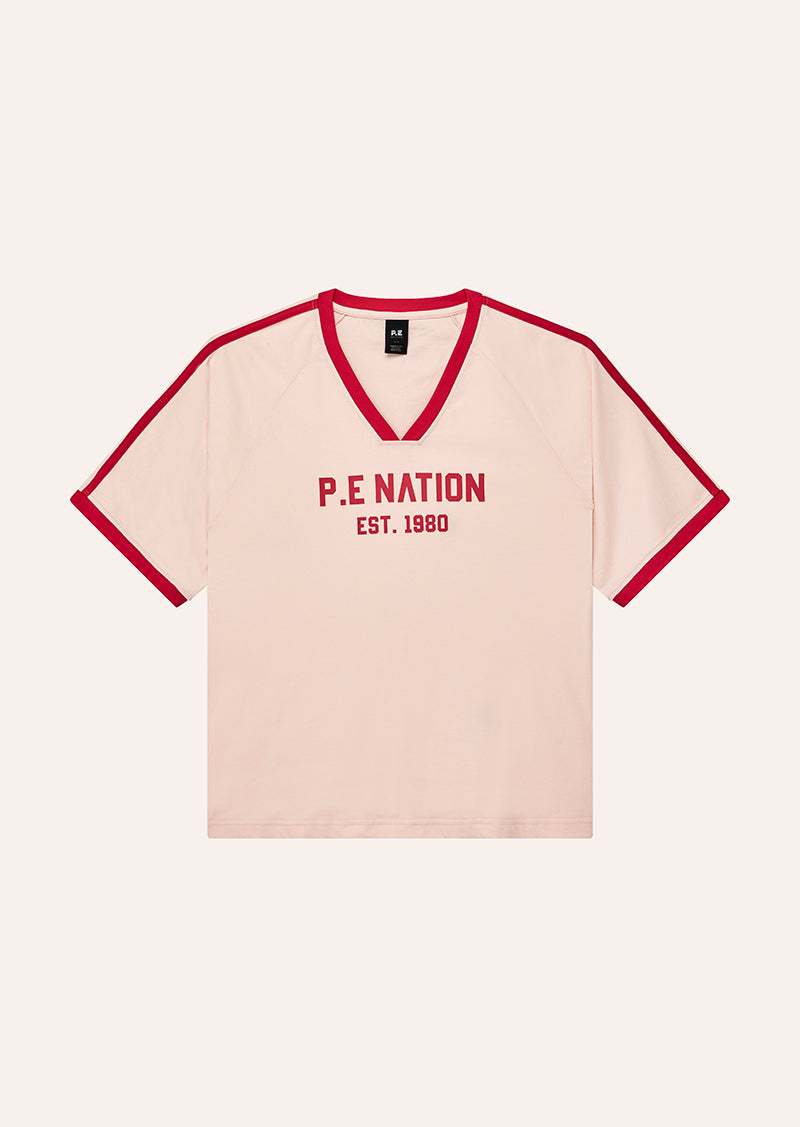 SPINOUT BASEBALL TEE IN SOFT PINK BY P.E NATION, WOMEN'S ATHLEISURE OVERSIZED TEE