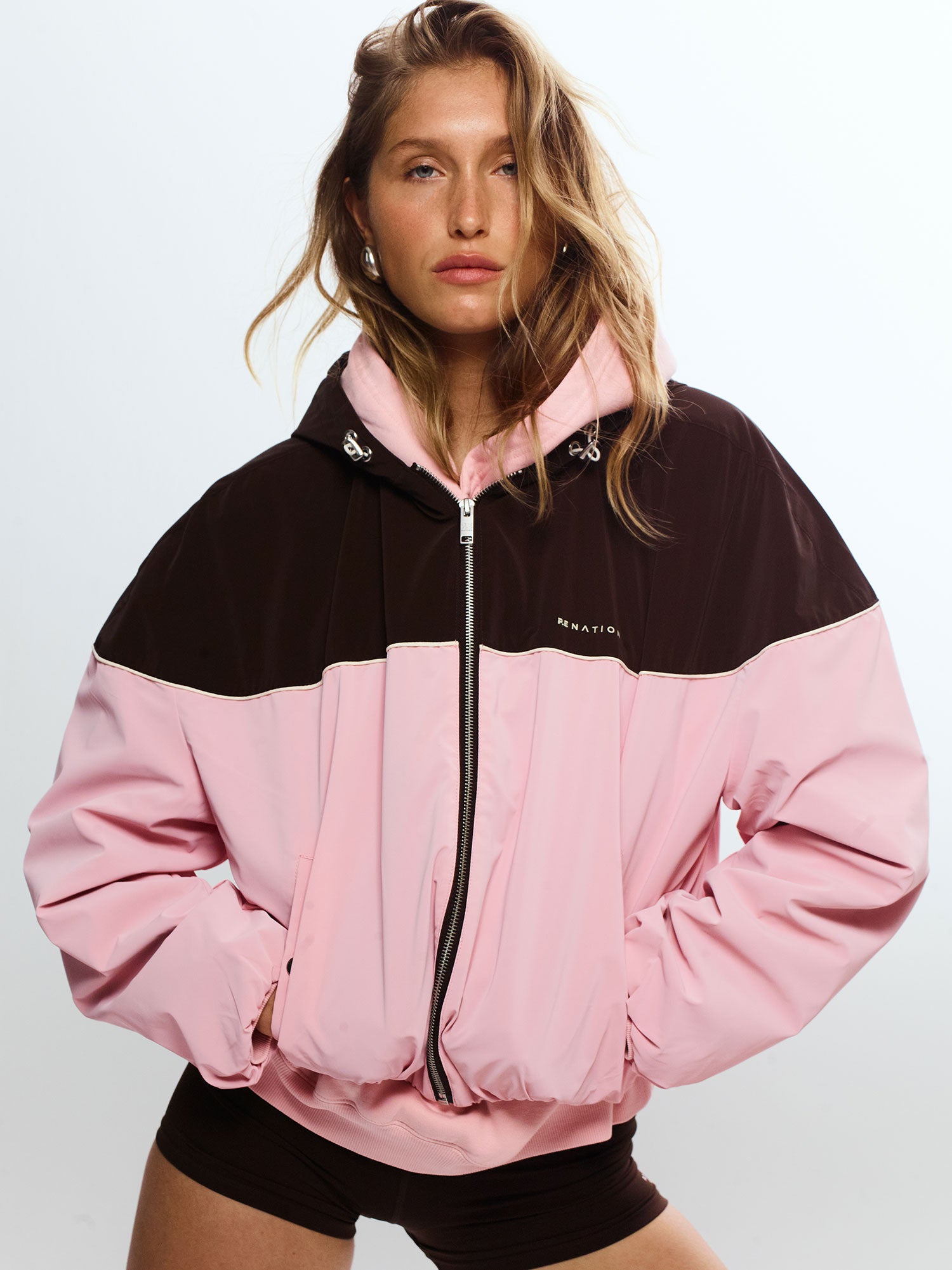 VERTEXT JACKET IN ESPRESSO BY P.E NATION, WOMENS ATHLEISURE SPRAY JACKET BROWN