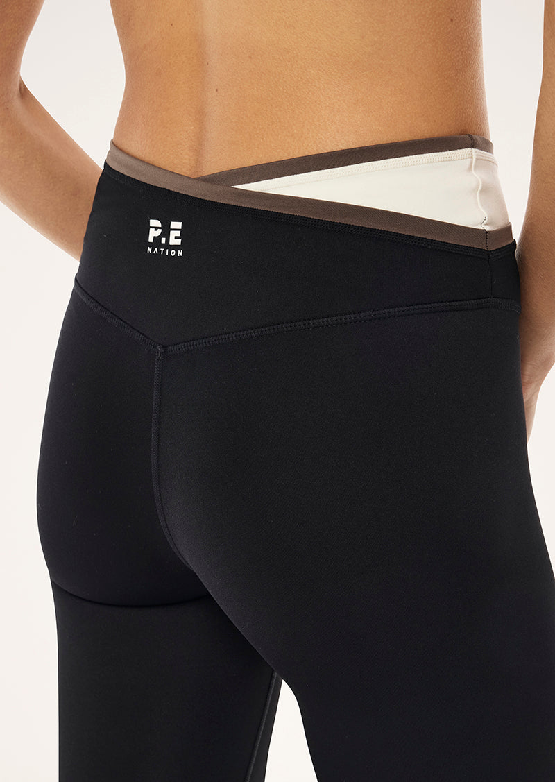 STATUS FULL LENGTH LEGGING IN BLACK & WALNUT BY P.E NATION, WOMENS ACTIVE LEGGING BLACK
