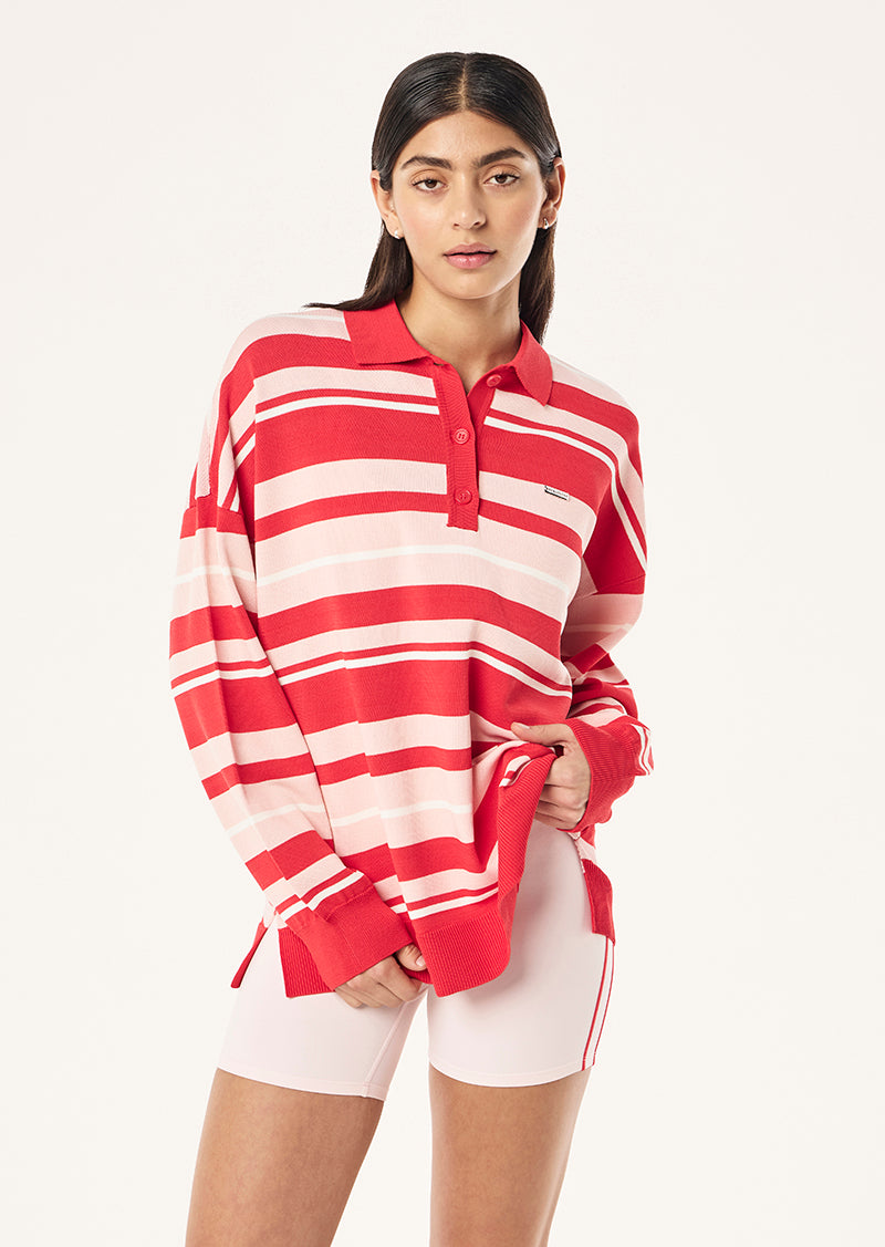 STRATA RUGBY KNIT IN STRAWBERRY STRIPE BY P.E NATION